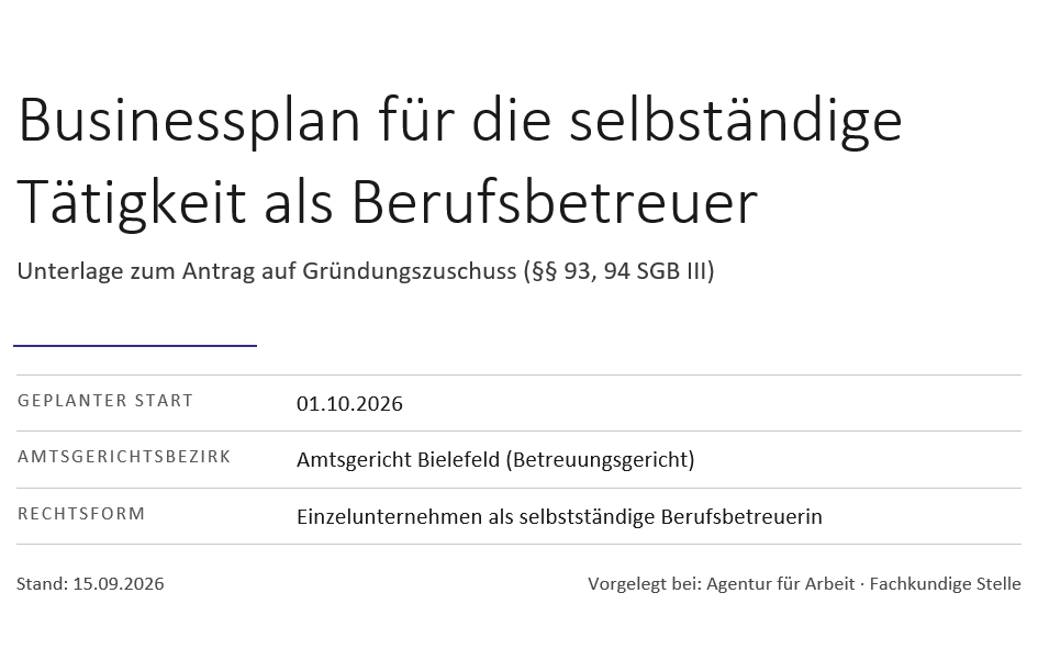 Ausschnitt aus Businessplan für Berufsbetreuer